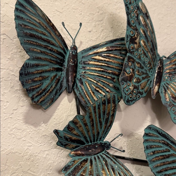 butterfly metal wall decor in teal, brown and gold 5 butterflies connected - Picture 6 of 12